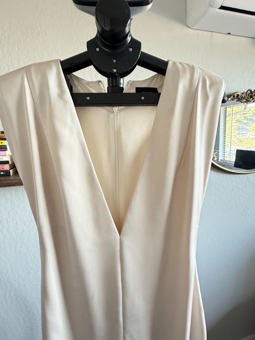 VICI Ivory Satin Maxi Dress | Size Small | Elegant Deep V Gown - Picture 4 of 10